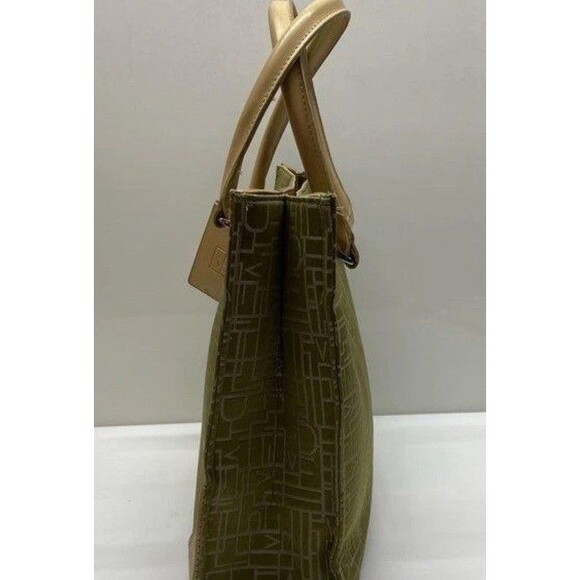 Authentic Diane Von Furstenberg DVF green Canvas Tan Leather Tote Bag Laptop - Picture 10 of 10